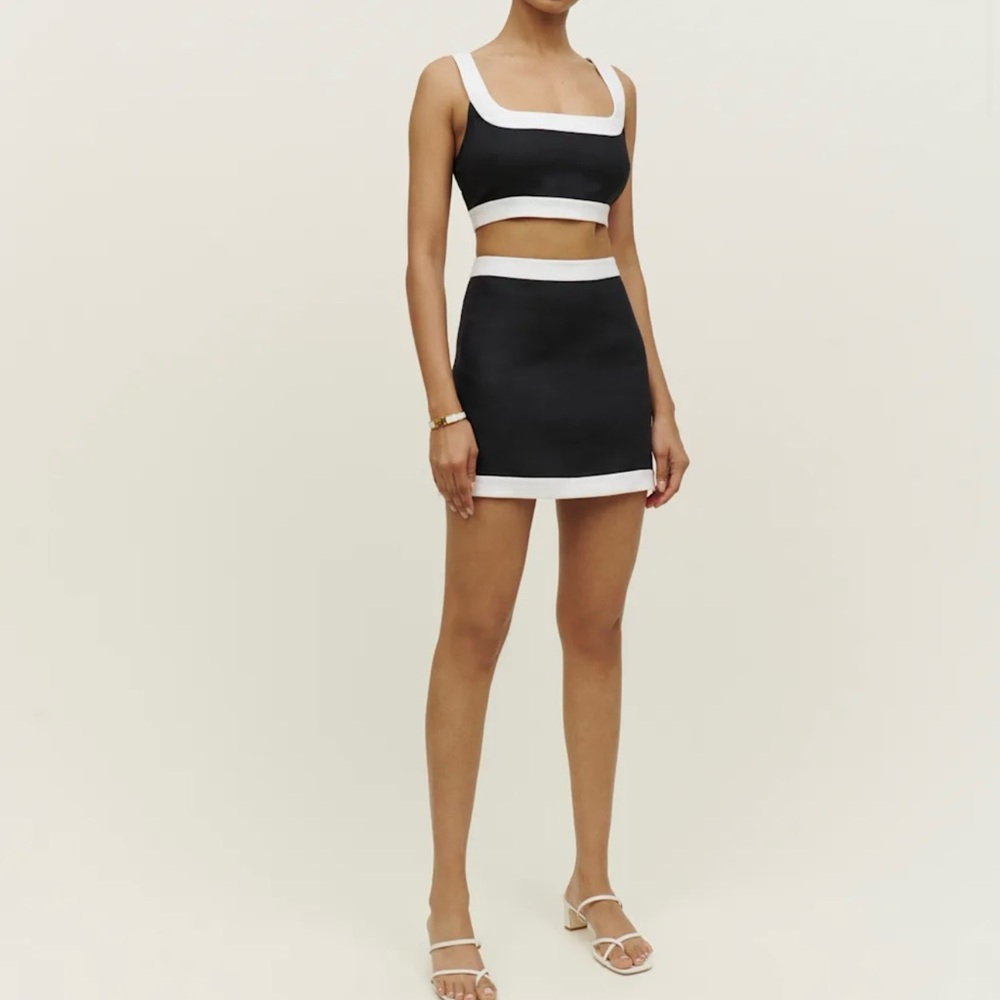 Black and White Women's Linen Skirt Set
